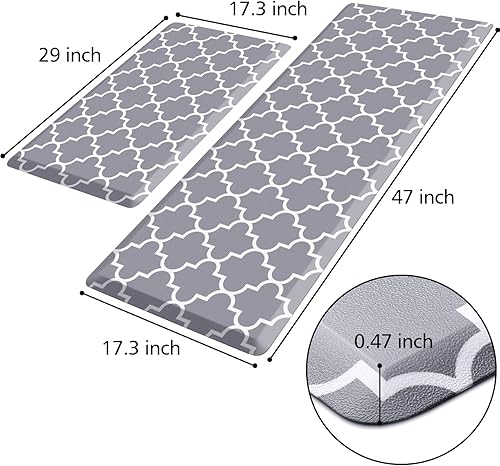 Miniatura 9 de KMAT -2 Tapetes para cocina, acojinados, antifatiga, impermeables, de PVC resistente y espuma cómoda y ergonómica para estar de pie, para el hogar,