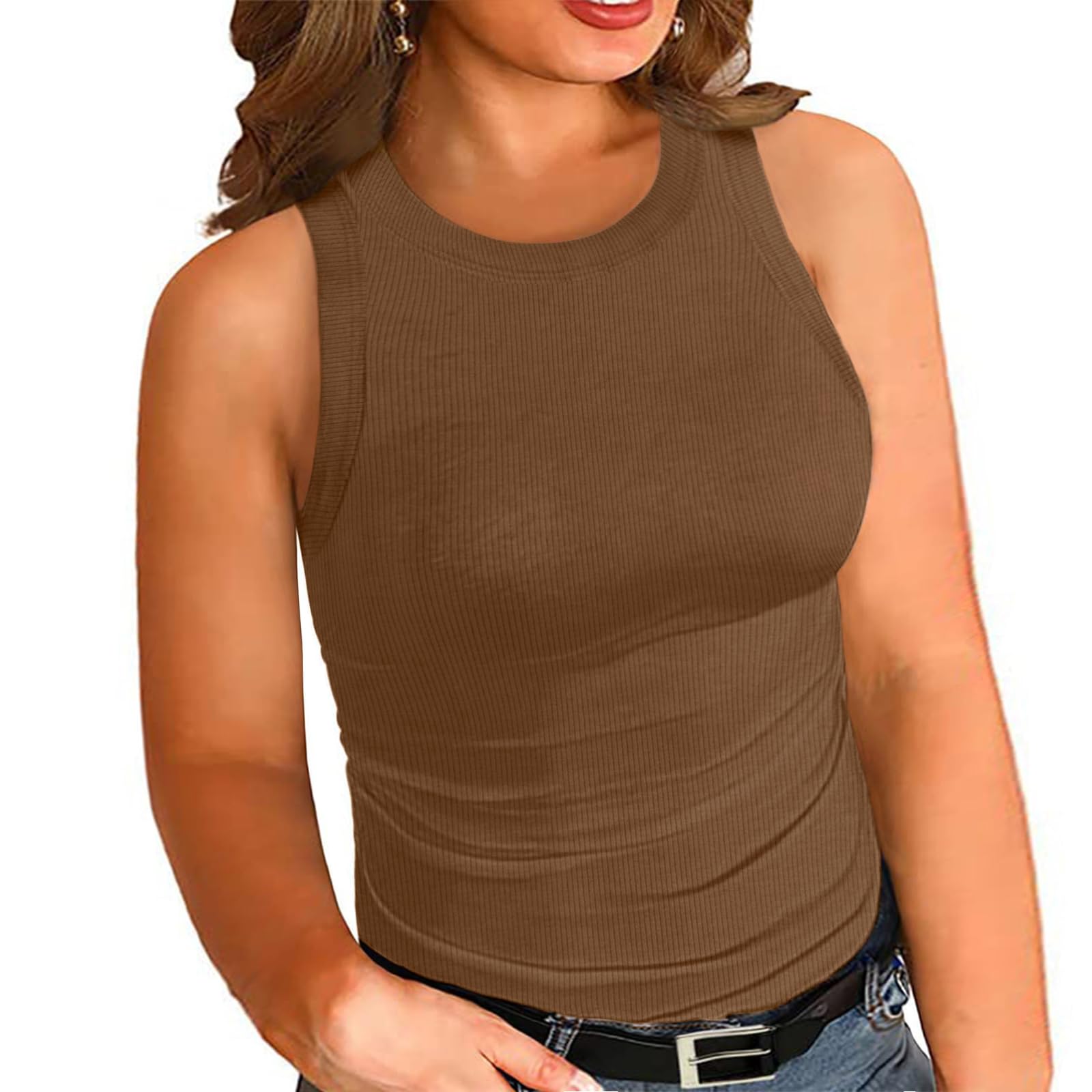 Women’s Plus Size Tank Tops Summer Sleeveless Basic Cami Top Shirt Casual Knit Ribbed Racerback Blouse