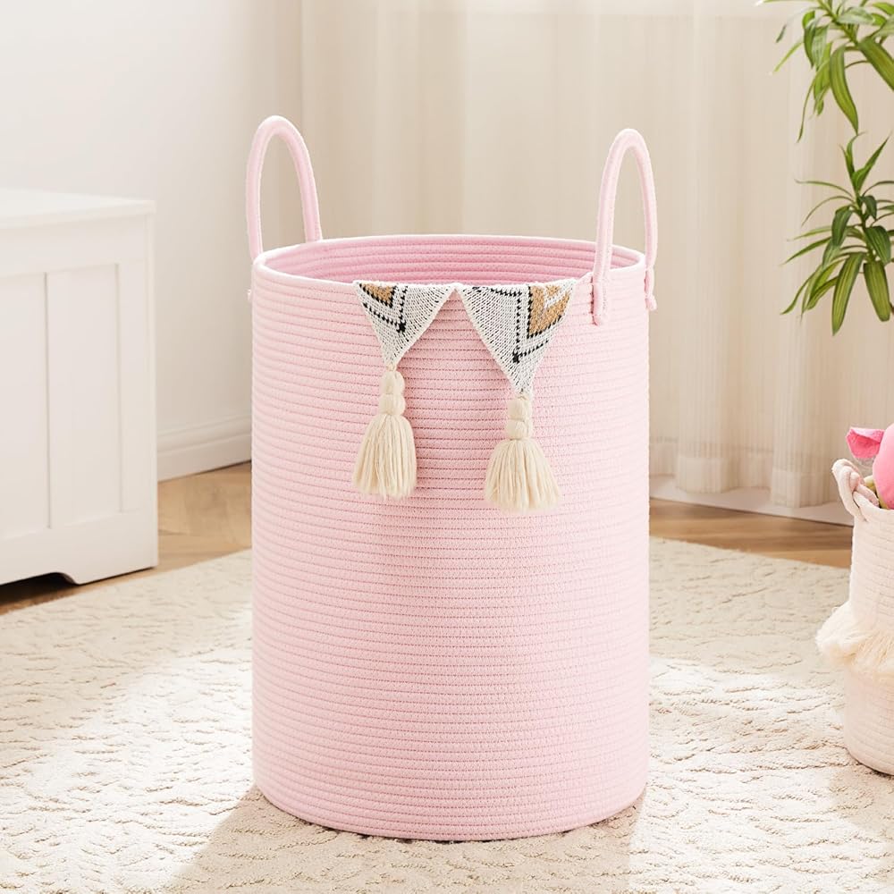 Artfeel Laundry Basket,Woven Cotton Rope Laundry Hamper,100L for Decorative Storage of Dirty Clothes,Toys and Blankets in Bathroom,Baby Room and Living Room