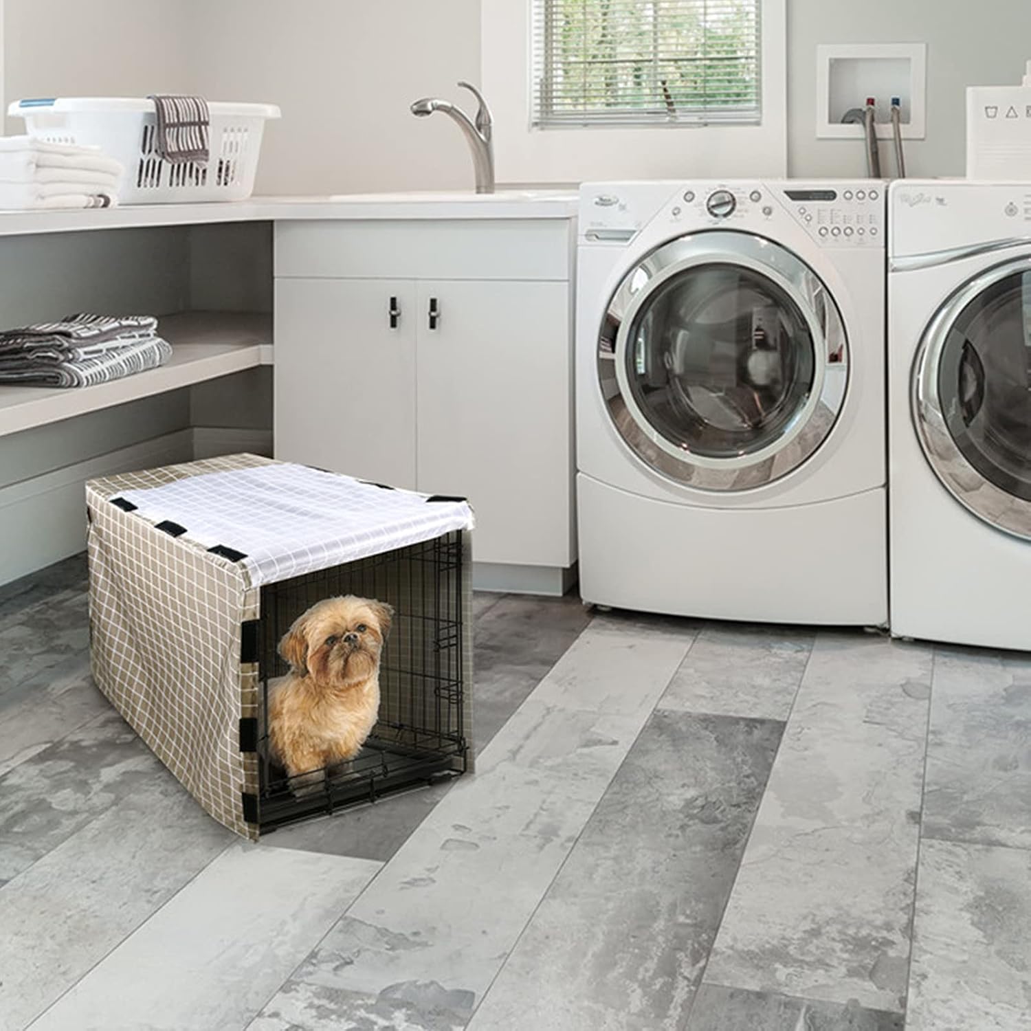 Dog Crate Cover Indoor/Outdoor Waterproof Pet Kennel Covers for 24 36 42 Inches Double Door Wire Dog Cage, Foldable Privacy Dog Crate Covers,Easy to Use and Clean