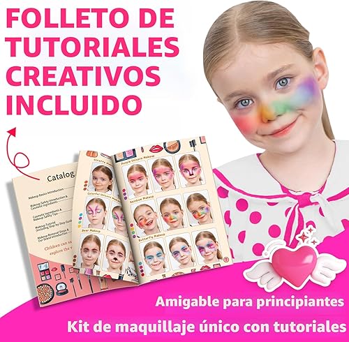 Miniatura 4 de Hollyhi Kit de maquillaje infantil de 58 piezas para niña, juguetes de princesa, juego de cosméticos lavables reales con espejo, juegos de