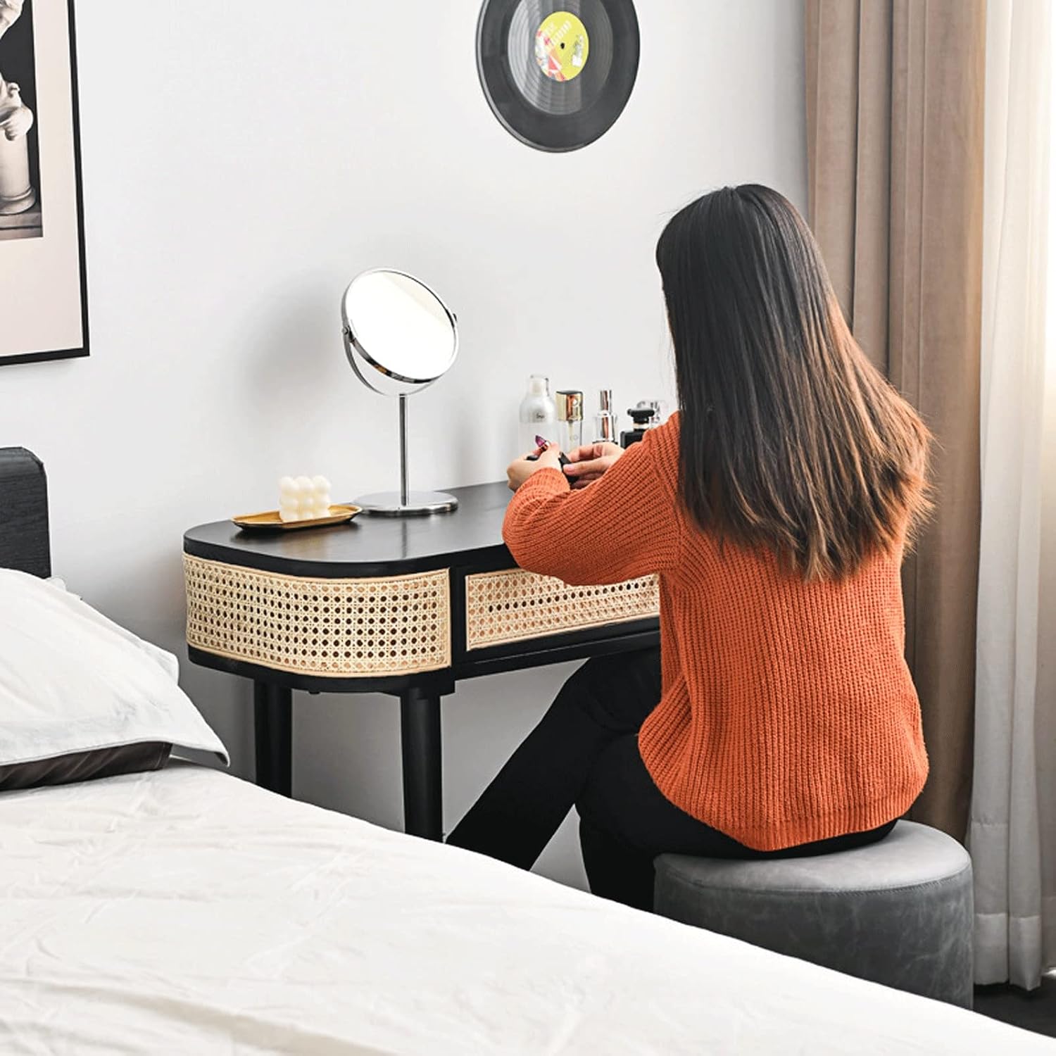 Vanity Benches Solid Wood Rattan Dressing Table Modern Minimalist with Drawer Desk Small Apartment Makeup Table