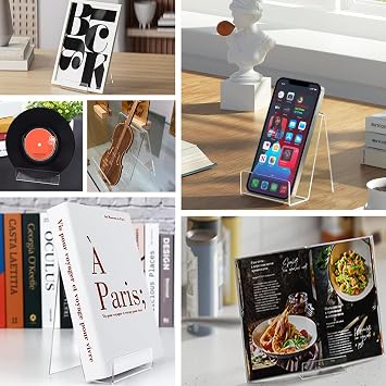 Clear Acrylic Book Holder,Acrylic Display Stand with Ledge,Plate Stand for Displaying Books,Picture Albums,Recipe,Card,Magazine,Notebooks,Crafts,Photos,Phones (15 Pcs,Small)