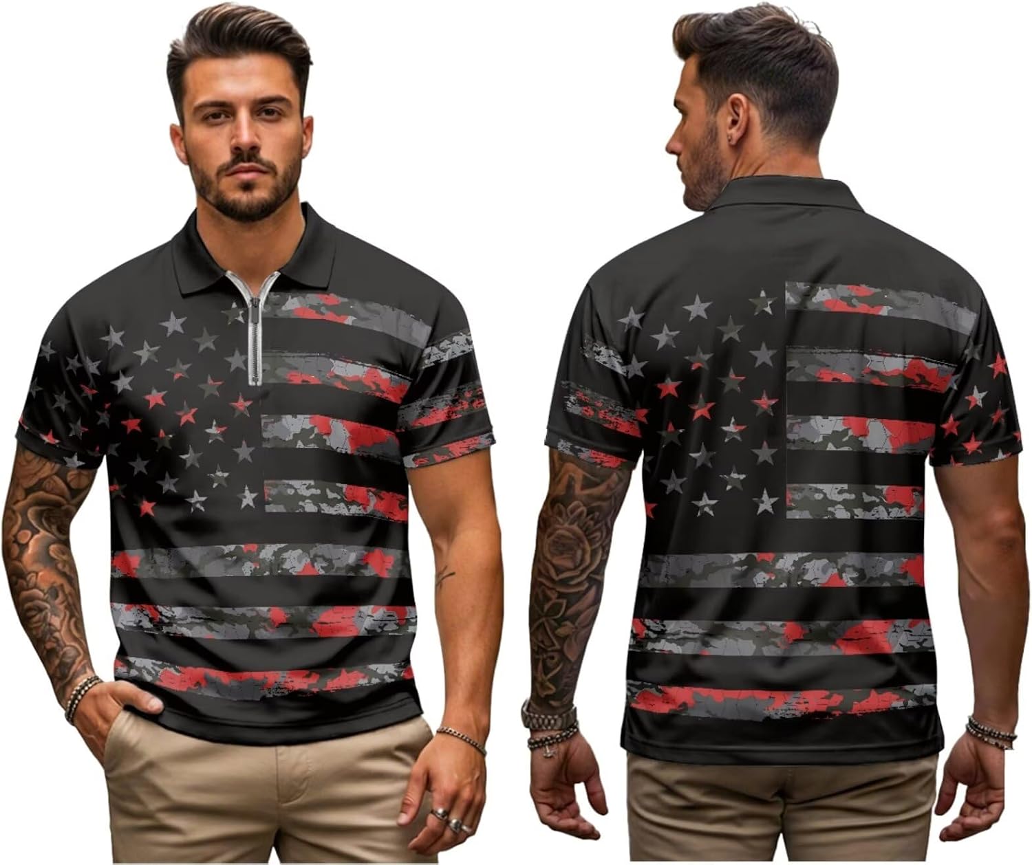 INSTANTARTS Couples' Golf Outfit Mens Golf Shirt 1/4 Zip Up Quick Dry Athletic Top and Womens Golf Dress with Built in Short