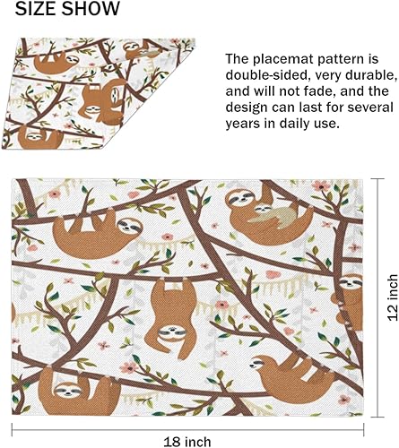 Miniatura 4 de Sloths Style Placemats Set of 4 Table Mats Washable Placemat Waterproof Place Mats for Party Home Dining Table Decor 18x12 in