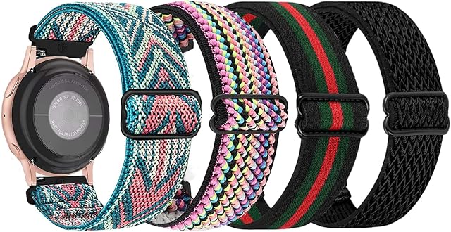 4-Pack Elastic Nylon Straps Compatible with Samsung Galaxy Watch Active 2 Bands 40mm 44mm/ Galaxy Watch 4 Band/Watch 4 Classic Band 42mm 46mm, 20mm Watch Straps for Galaxy Watch 3 Band