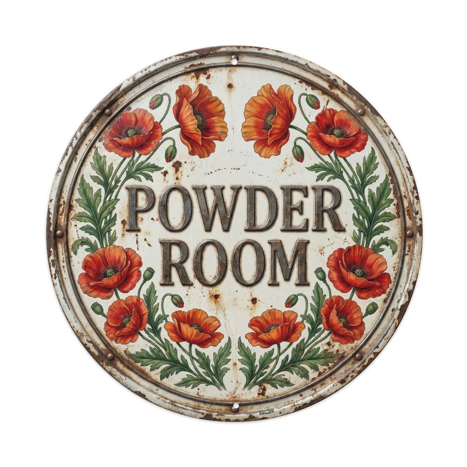 Poppy Powder Room Botanical Floral Vintage Label Metal Tin Sign