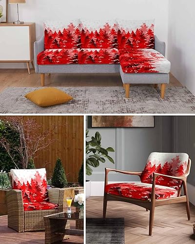 Miniatura 7 de Fundas de cojín rojas para sofá con diseño de árbol de Navidad, funda elástica para sofá con parte inferior elástica, diseño de árbol de Navidad,