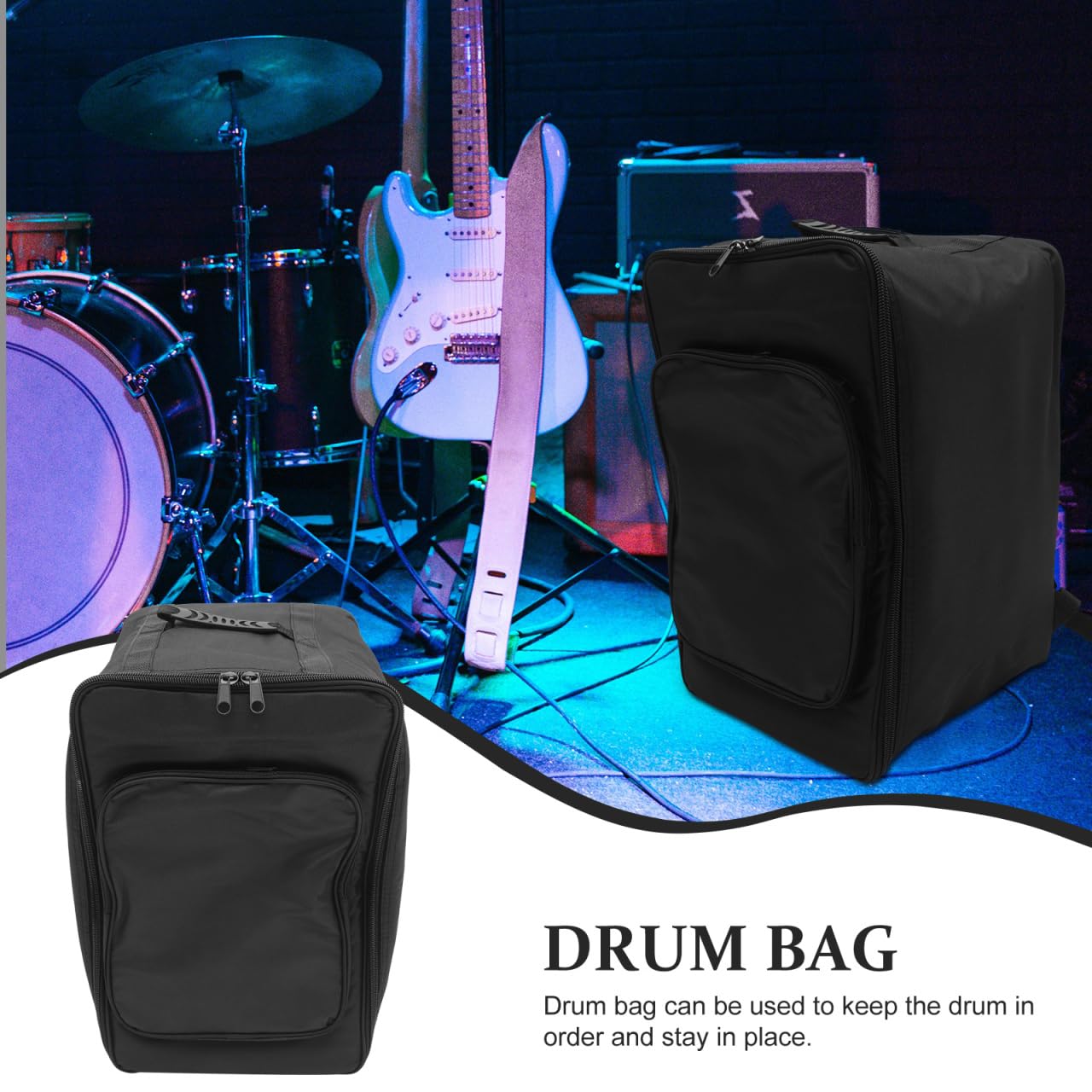 Amosfun Paquet à Dos Imperméable pour Batterie en Tissu Oxford Noir, Paquet de Rangement Rembourré pour Instruments de Musique Double Portage Épaule et Poignée Pratique Plusieurs styles