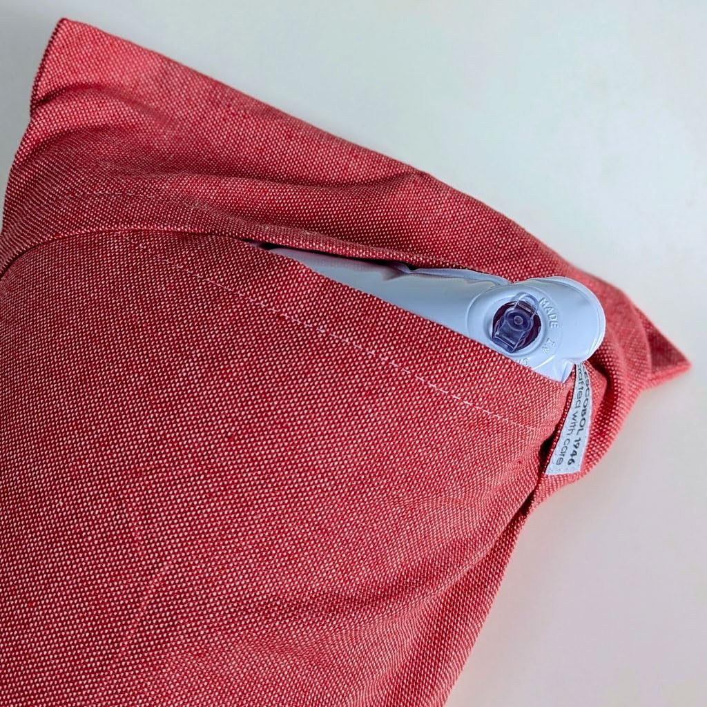 Oreiller de Plage Gonflable en Fouta, 100% Coton, Rouge Pastel et Blanc, 40x26 cm, avec Coussin PVC Amovible