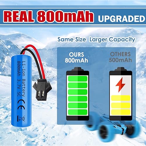 Miniatura 2 de Paquete de 2 baterías de iones de litio de 3.7 V 800 mAh con cargadores USB, enchufe SM-2P, batería recargable RC compatible con autos de control