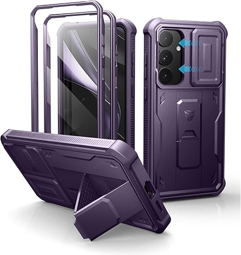 Vista 60 de Dexnor Funda para Samsung Galaxy S24 Plus con cubierta deslizante integrada para cámara, protector de pantalla y soporte, a prueba de golpes, funda