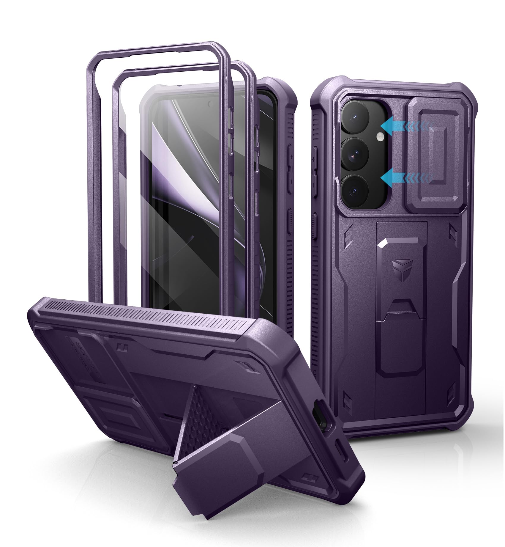 Dexnor for Samsung Galaxy S25 Plus Case with Built-in Slide Camera Cover & Screen Protector &Kickstand,Heavy-Duty Shockproof Rugged Case Full-Body