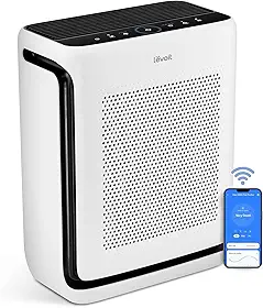 LEVOIT Purificadores de ar para casa grande sala de até 1800 pés² em 1 hora com filtros laváveis, monitor de qualidade do ar, Wi-Fi inteligente, modo de suspensão HEPA para alergias, pelos de animais