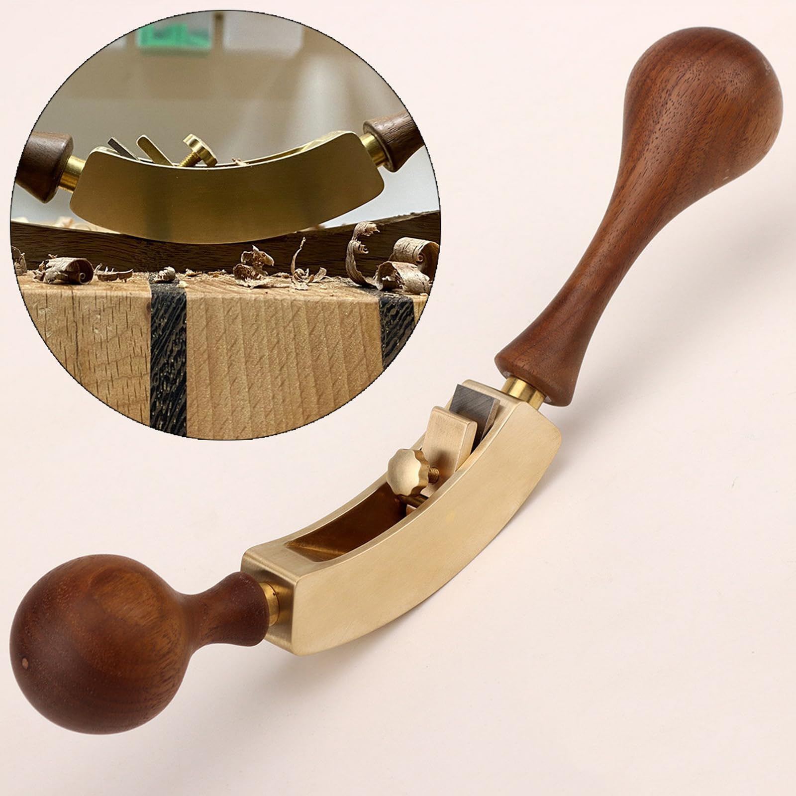 Mini Pialla per Legno, Pialla in Rame con Fondo Ad Arco per Lavorazione del Legno, Impugnatura Comoda, Compatta E Portatile, con Contenitore Bianco + Base, per Lavori di Falegnameria Fai da Te