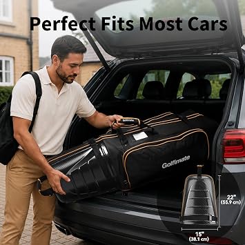 Golf Travel Bags for Airlines with Carbon Fiber Hard Top, Protective Club Traveling Cover with Wheel, Golf Club Carrier Case for Airplanes, Thick Padding, Durable Zippers and 2 Sided Spacious Pockets