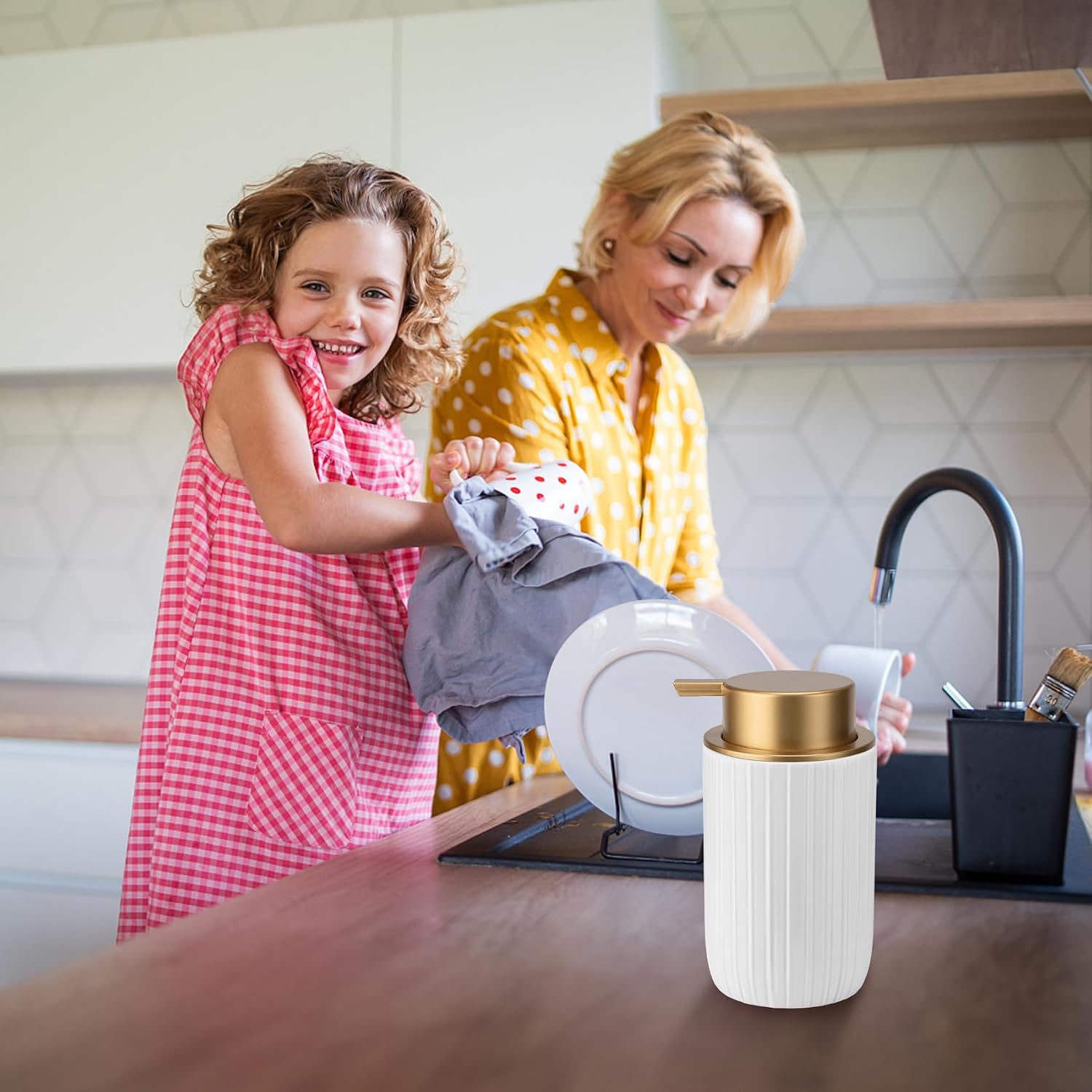 Soap Foaming Dispenser Ceramic with Easy-to-Press Pump Hand Foam Dispenser for Shampoo Bathroom Countertop 13.5 oz