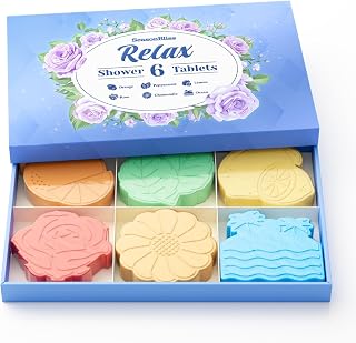 Shower Steamers 6 Pack Shower Bombs with Unique Shapes & Scents, Orange Peppermint Lemon Rose Chamomile Sea, Self Care Shower Steamer, Stocking Stuffers Christmas Gifts for Women, Men