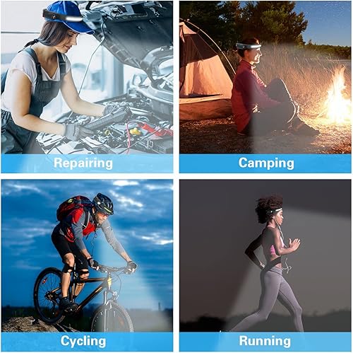 Miniatura 8 de COSOOS Linterna frontal LED recargable 3 piezas con estuches, luz blanca y roja, sensor de movimiento, clips de casco duro, lámpara de cabeza de haz