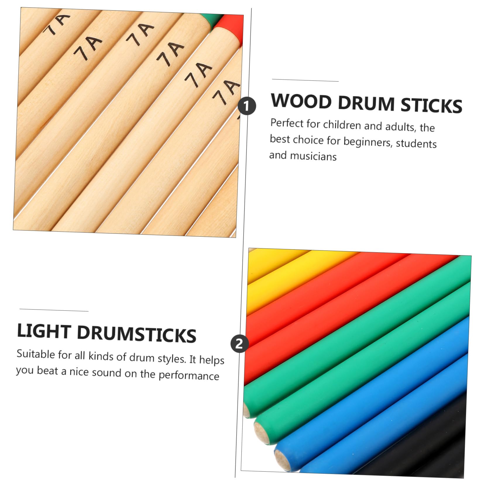 BESTonZON Baguettes de Batterie en Érable 7a Antidérapantes 6 Paires Multicolores pour Pratique Musicale et Performance en Groupe