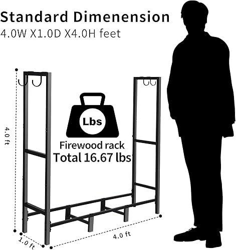 Miniatura 2 de 4FT(H) X 2.7FT(W) Firewood Rack Outdoor Indoor Holder for Fireplace Wood Storage, Firewood Storage Brackets Kit, Heavy Duty Logs Stand Stacker