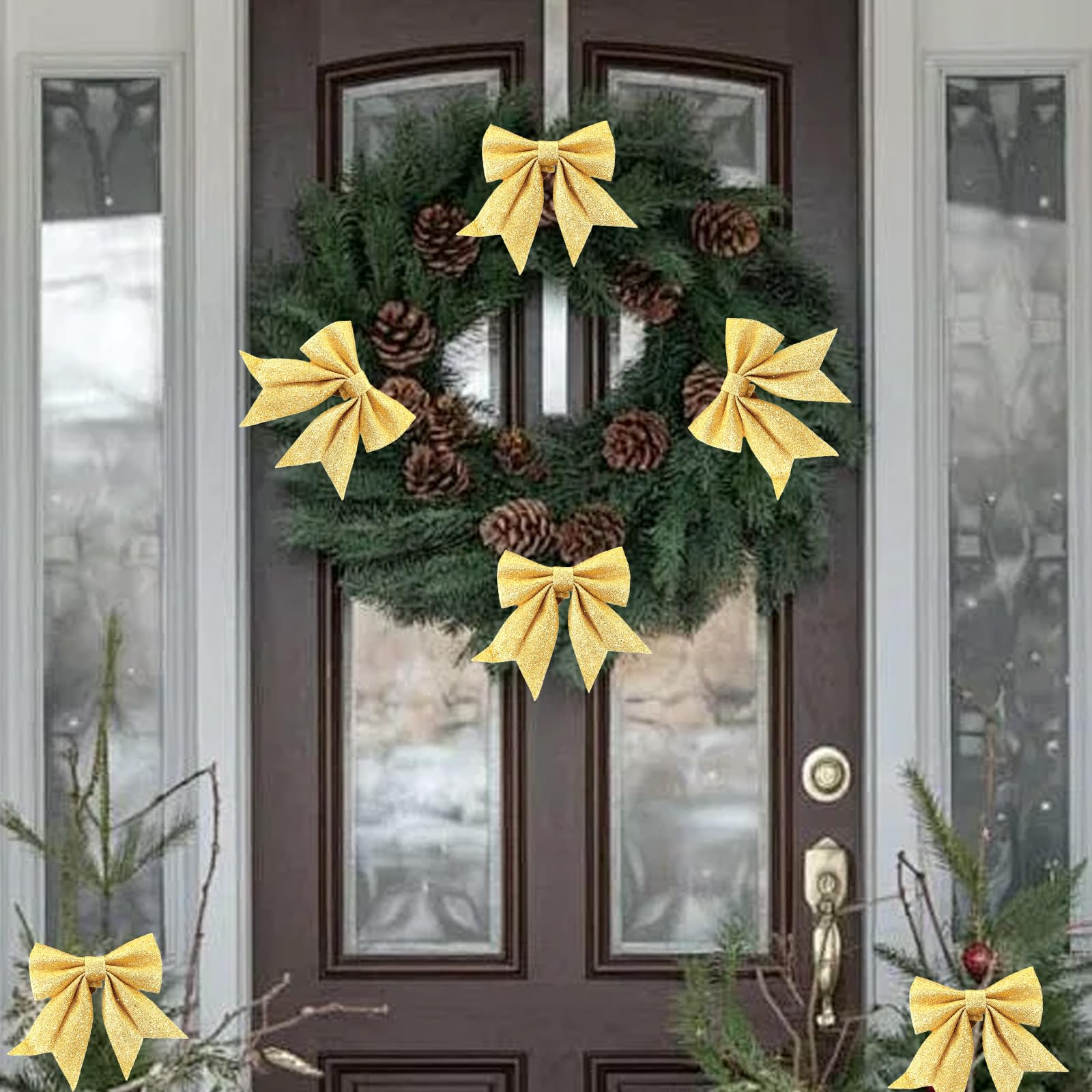 Lazos de Navidad dorados champán con lentejuelas para decoración de árbol de Navidad