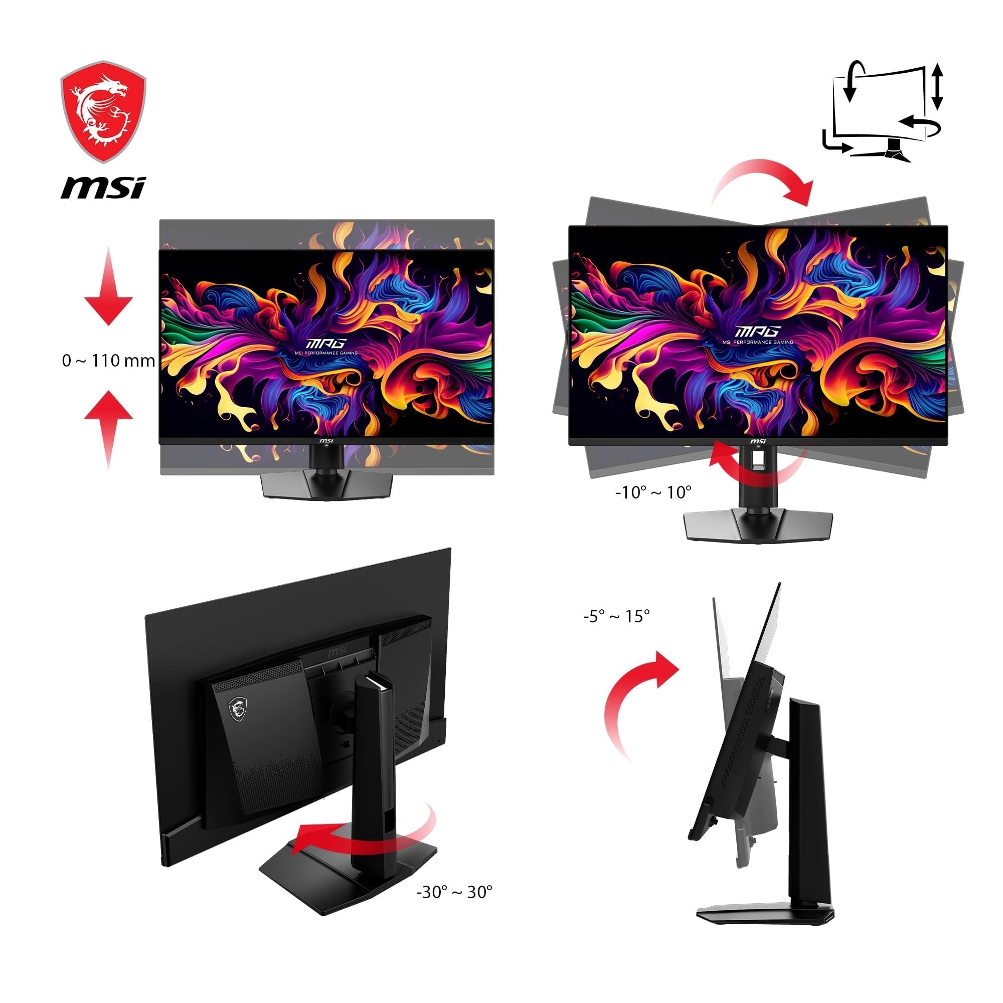 MSI MAG 321UPX QD-OLED écran Gaming 31.5" 4K UHD - Dalle Quantum Dot OLED 3840 x 2160, 240Hz / 0.03ms, 99% DCI-P3, ΔE≤2, DisplayHDR True Black 400 - DP 1.4a, HDMI 2.1, USB Type-C