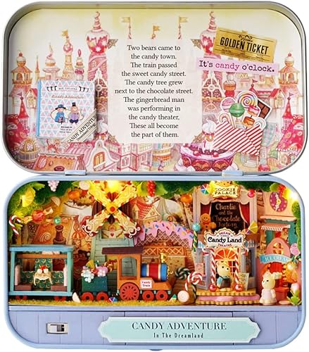 WYD Mini casa de muñecas Miniatura Paisaje Hojalata Teatro Candy Aventura Fan Casa de muñecas Tu Muebles Kit Romántico