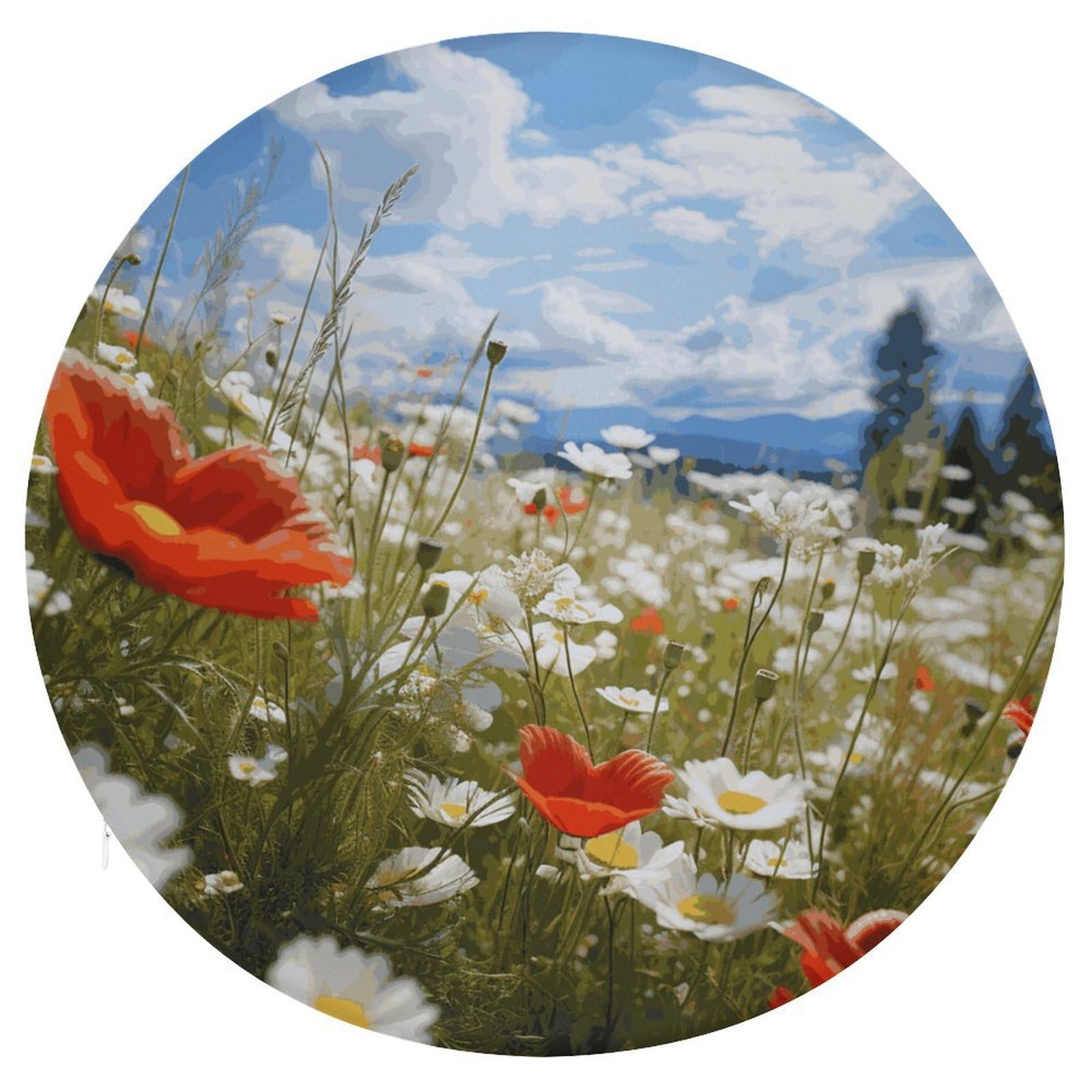 Wsoihfec Style Meadow And Daisy Flowers Seat Cushion Round Chair Pad