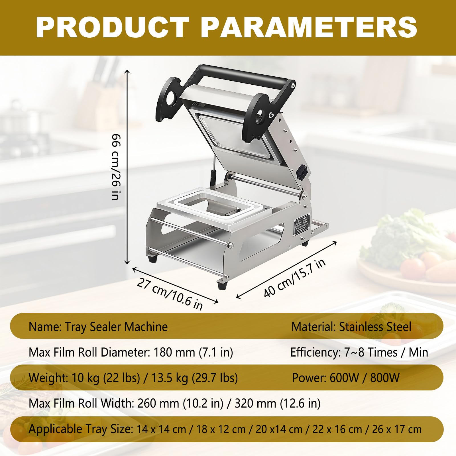 Selladora Multifuncional de Recipientes Alimentarios, Máquina Embaladora a Presión Manual con Sellado Rápido en 7-8 Segundos para el Embalaje de Filete y Comida Preparada Traysize14x14cm