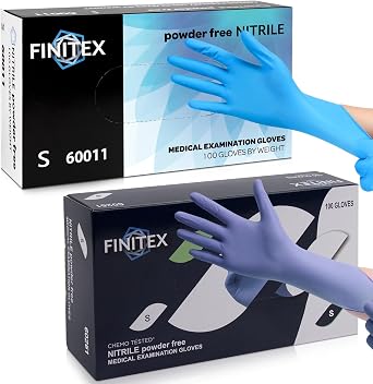 FINITEX Nitrile Disposable Gloves-Blue, 3.5mil, 200PCS S and Chemo Purple, 3.5mil, 100pcs S