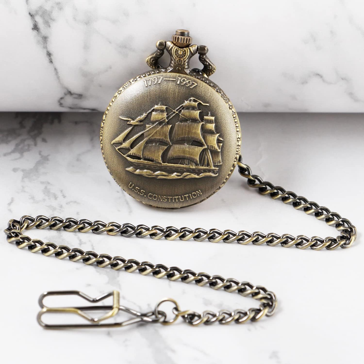 Men's Pocket Watch, Arabic Digital Dial Pocket Watches with Chain for Men