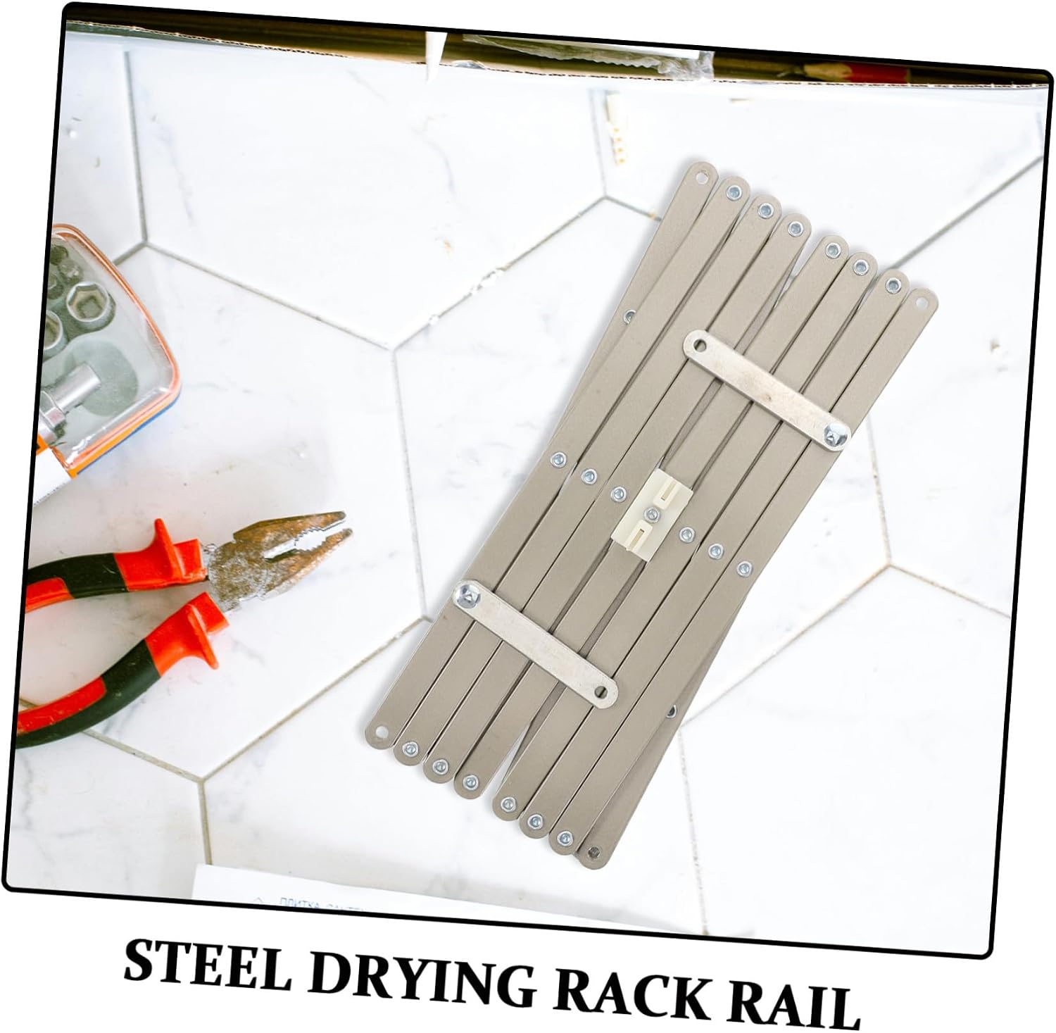 Extendable Clothes Drying Rack Accessory Rail with Sturdy Scissor Structure Made of Carbon Steel, Weather Resistant and Sturdy Wall Mounted Rail for Home and Balcony Use, Silver