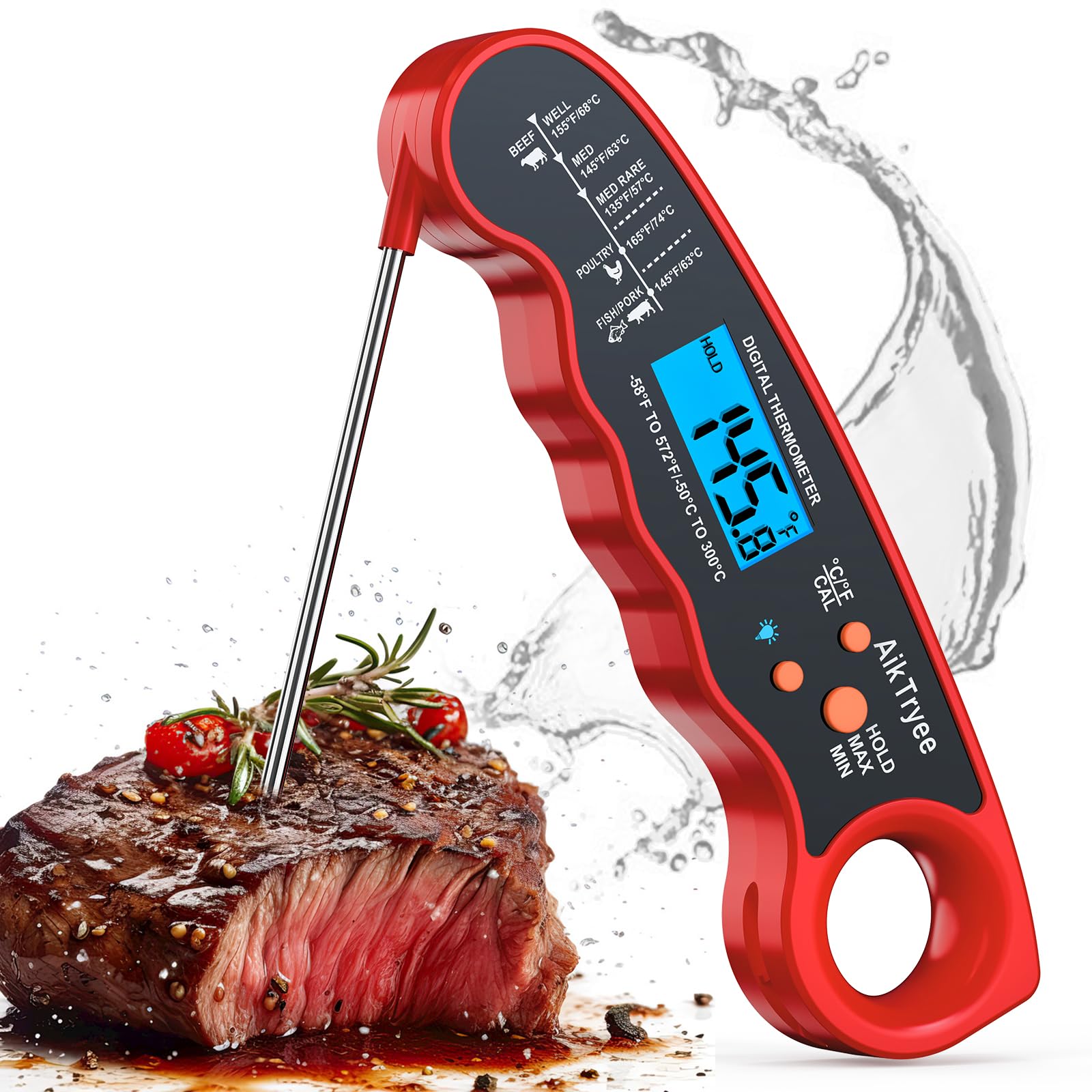 Termometro digitale a lettura istantanea per carne, cucina, cibo, caramelle, per olio, friggitura, barbecue, griglia, affumicatore AikTryee