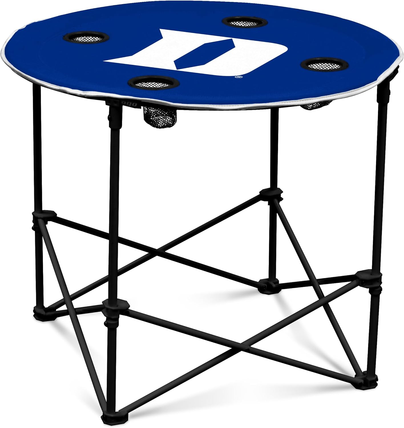 Duke Blue Devils D Logo Round Tailgating Table – Portable with Foldable Legs, 4 Cup Holders, Powder-Coated Steel, and 27.6" Surface Diameter, Team Color