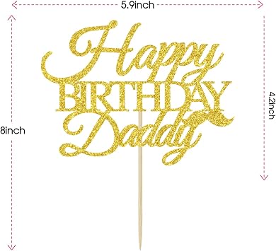 Gold Glitter Happy Birthday Daddy Cake Topper - Happy Father's Day Cake Topper - Best Dad Ever, Fathers Birthday Party Decoration Supplies