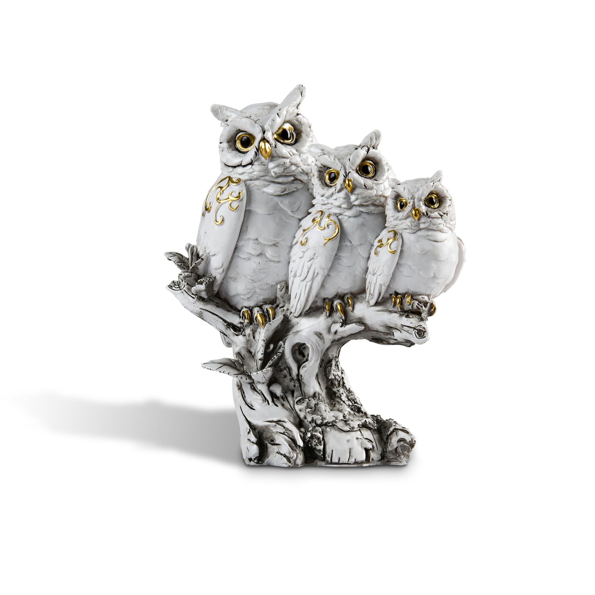 Cute White Owl Figurine Home Décor an Owl Family Stood on a Branch for Shelf, Living Room Bedroom Office Desktop, Bookshelf, Animal Sculptures Gifts, Decor