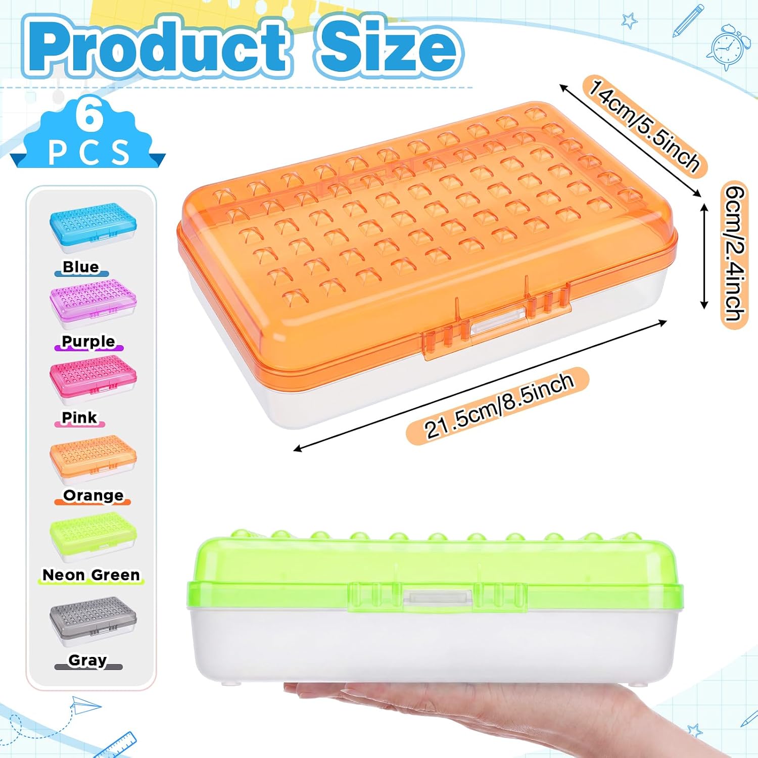 Blulu 6 Pack Plastic Pencil Boxes Bulk Large Pencil Case,Multicolor