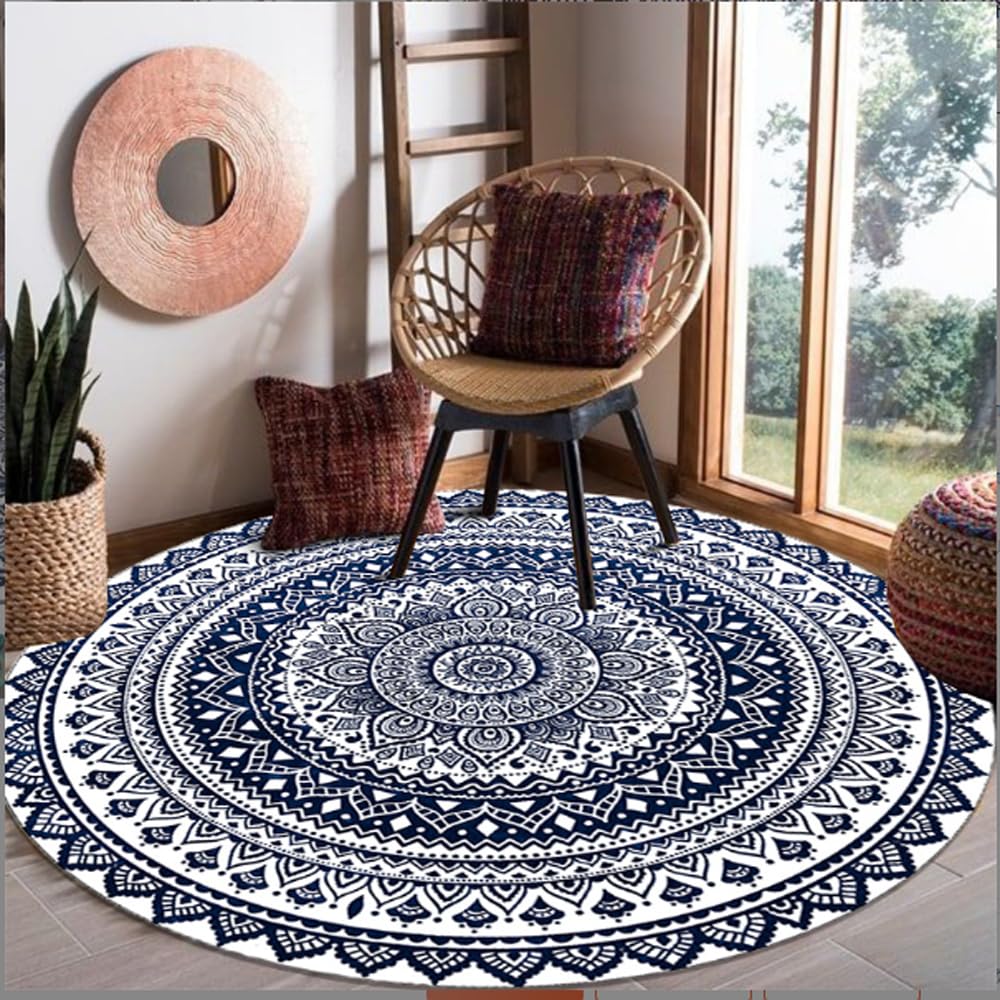 Tiamu Alfombras Redondas, Alfombras Trenzada de Dormitorio, Alfombras Circulares de Mandala, Bohemio Adecuado para Estar Familiar, Alfombras Redondas para salón Dormitorio baño sofá Silla cojín