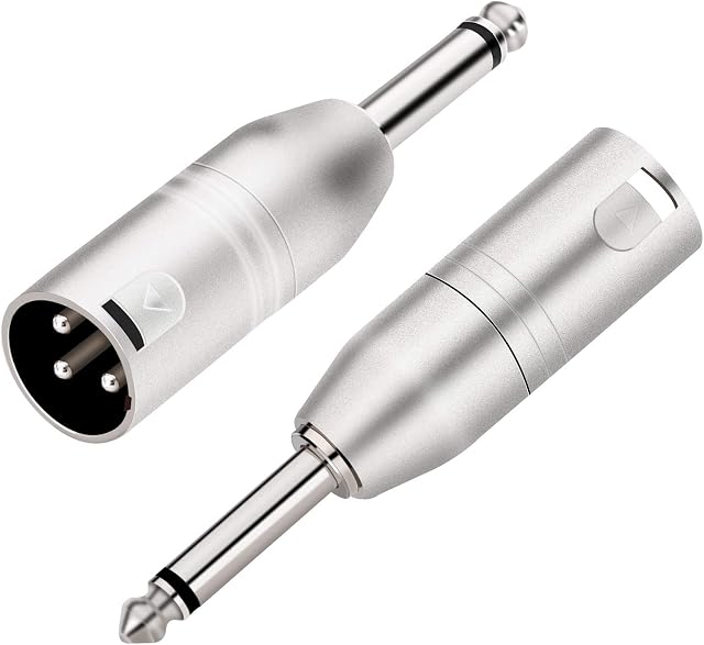 TISINO Mono Jack to XLR Adapter, Unbalanced Quarter Inch 6.35mm TS Male to XLR Male Adapters - 2 Pack