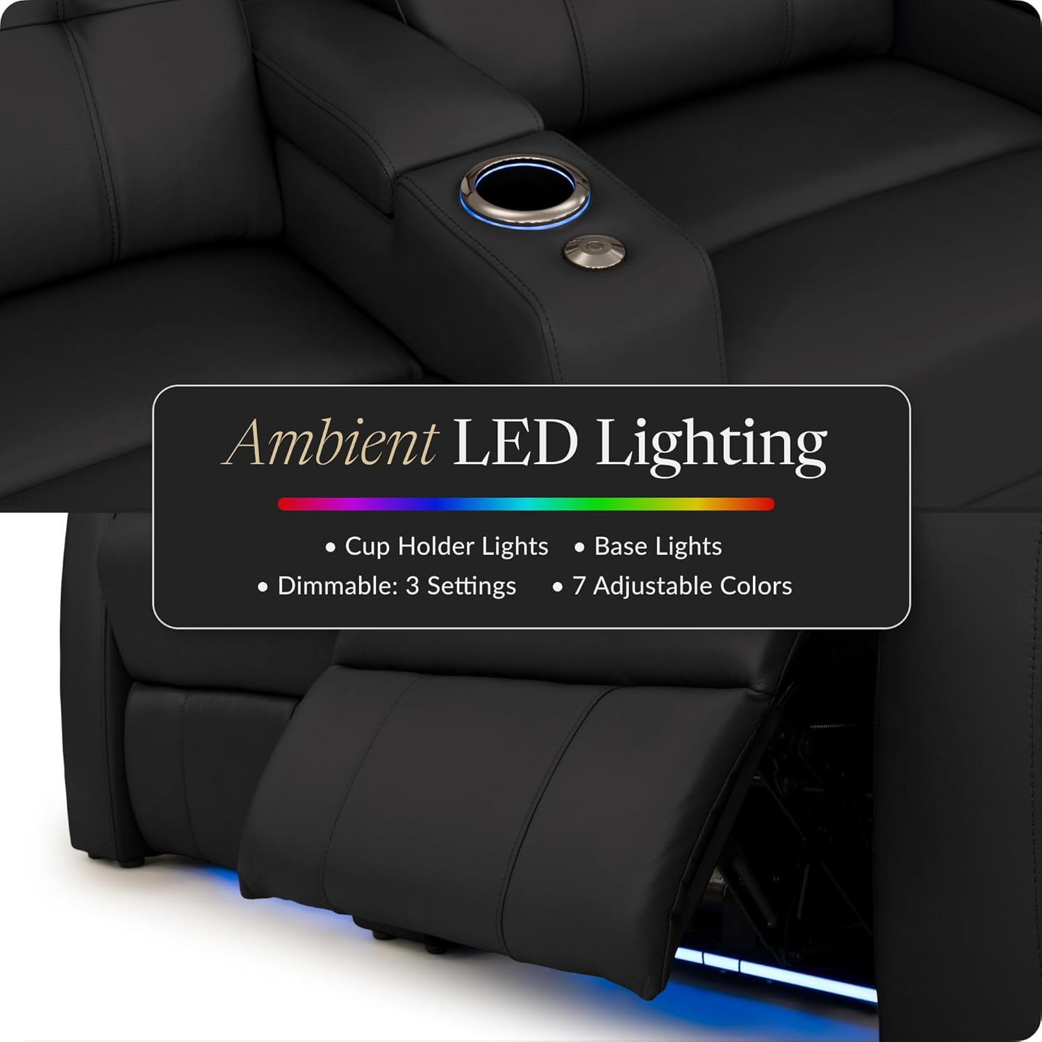 Seatcraft Kodiak Zero-Gravity CoolZero Italian Leather Home Theater Seating, Powered Headrest, Powered Lumbar, Powered Recline, Single Recliner, Black