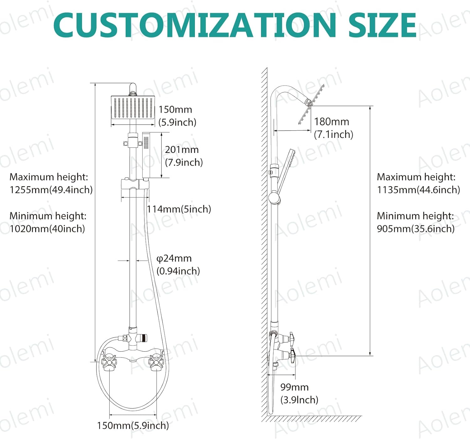 Aolemi Wall Mount Outdoor Shower Kit,Outdoor Shower Fixtures Faucet System with Handheld Spray,Double Handle 6 Inch Center Exposed Shower,with 6" Shower Head Brushed Nickel