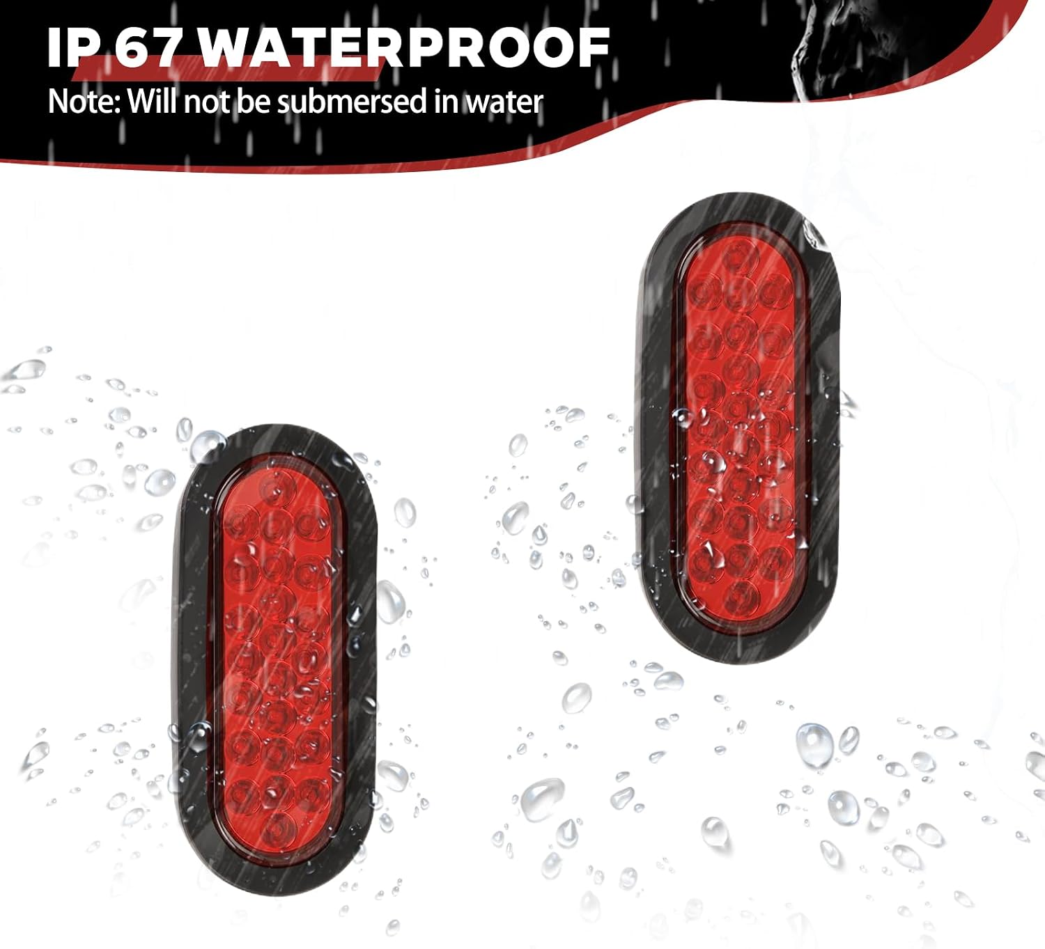NEW SUN 6 Inch Oval Trailer Tail Lights – Red LED Brake Lights for Trucks, Trailers, RVs – Waterproof IP67, Flush Mount with Grommets & Plugs – 2 Pack