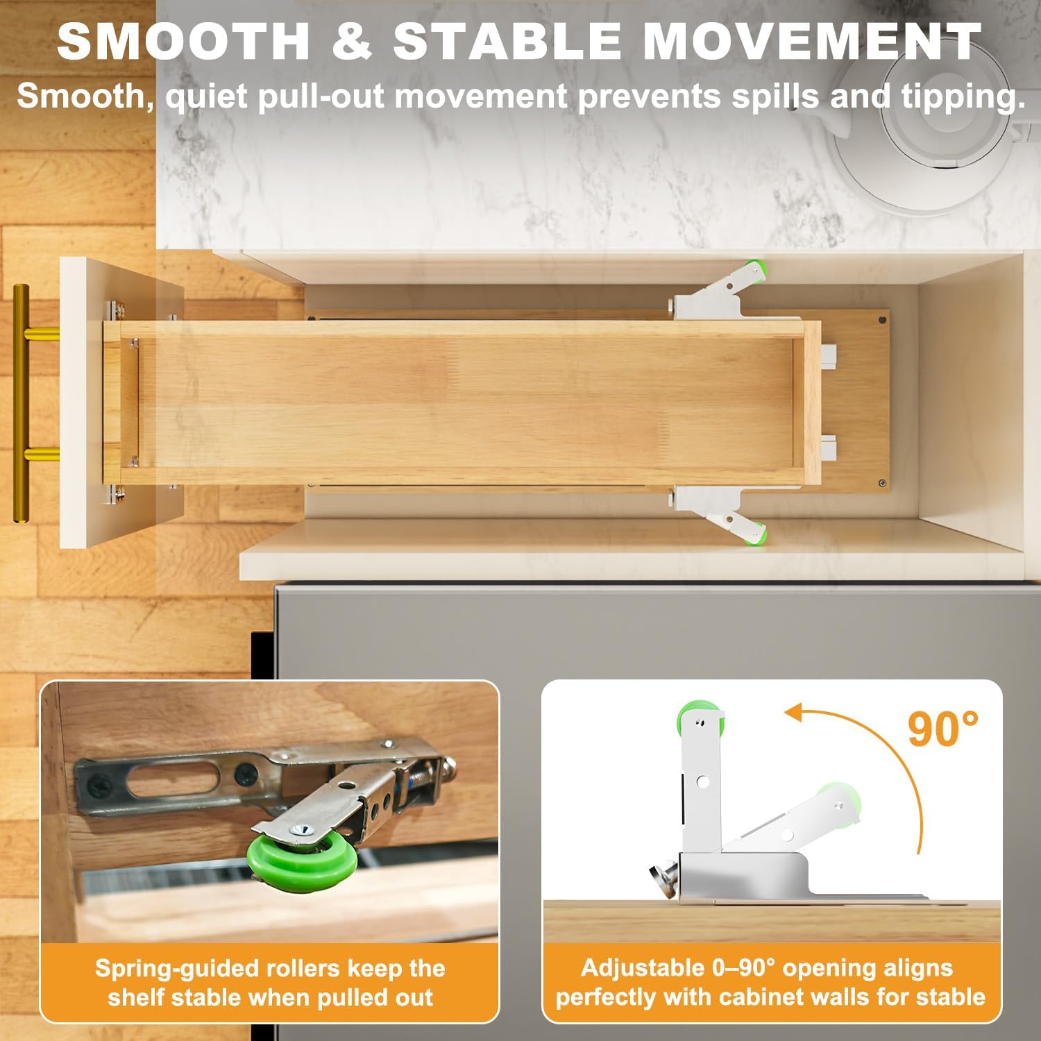 Pull Out Spice Rack Organizer for Cabinet, 8" W x 22.3" D x 25.2" H Multi-Use Solid Wood Slide Out Shelf for Kitchen Cabinet, Sliding Spice Rack for Cans & Jars, Pantry Organization