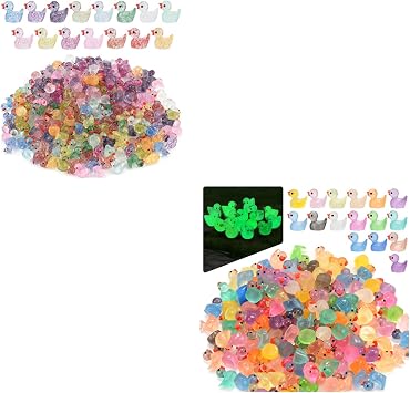 Rclxl 360pcs Ultimate Luminous & Glitter Mini Duck Parade Glow-in-The-Dark 16-Color + Sparkle Finishes, Tiny Resin Duckling Bulk for Fairy Gardens, Dollhouses, Aquariums & DIY Micro-Landscapes
