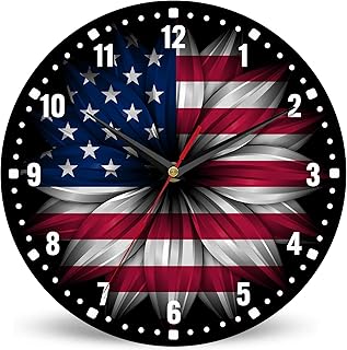 SPUNKER Wall Clock,American Flag Kitchen Wall Clock,Independence Day Clocks 10 Inch Silent Non-Ticking Wall Battery Operated for Living Room Bedroom Bathroom Laundry Room Decor