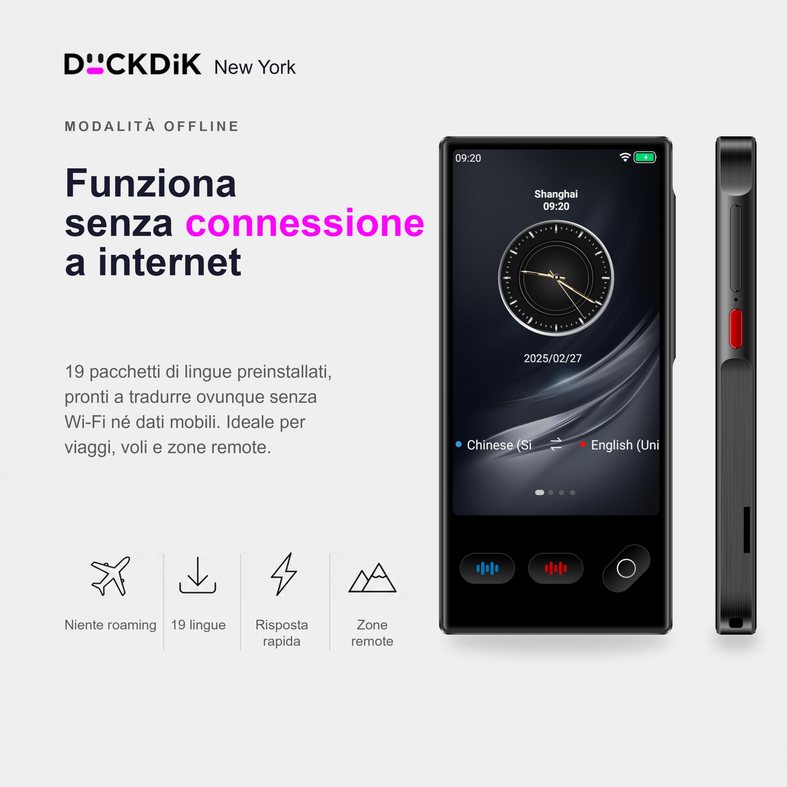 New York 2026, Traduttore di Lingue Istantaneo + App Traduzione Offline Inclusa a Vita (Valore 120€/Anno) — 149 Lingue Online, 19 Offline + 59 nell'App, Schermo Touch 4", IA