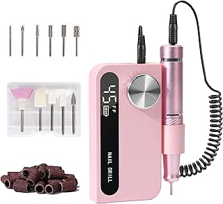 Cordless Electric Nail Drill Professional, Rechargeable Nail File Machine for Acrylic Nails & Gel Polish, Portable Manicure & Salon Nail Kit for Home Use (Pink)