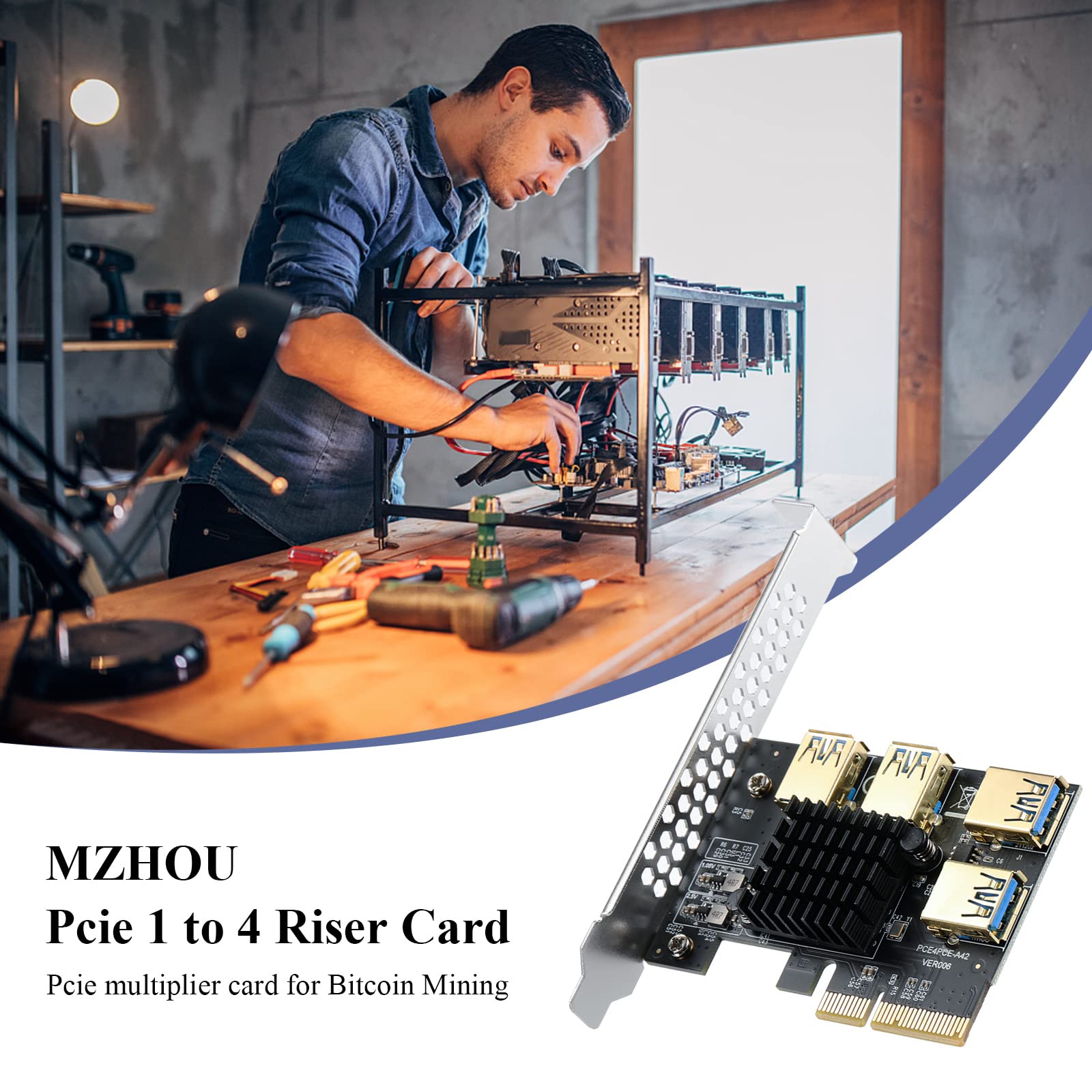 Carte Pcie Riser Carte Riser PCIe 1 Vers 4 YABOANG - Splitter USB 3.0 -  Pour Mining Ethereum Bitcoin - Avec Dissipateur Refroidissement Actif  Heatsink