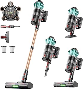 Aspirateur sans fil, 650W 55KPA 70 minutes d'autonomie avec mode ouragan, brosse anti-enchevêtrement, bac à poussière de 1,8 L, aspirateur stick autonome sans fil pour sols durs, tapis et poils d'animaux